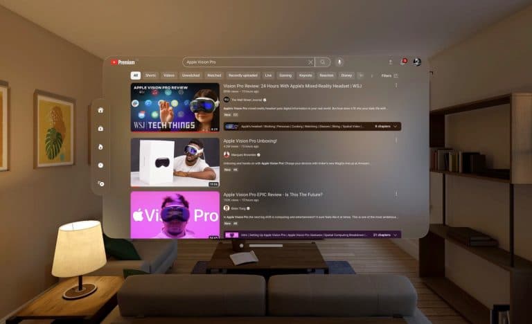 Παίζοντας YouTube μέσω Juno στο Vision Pro.
