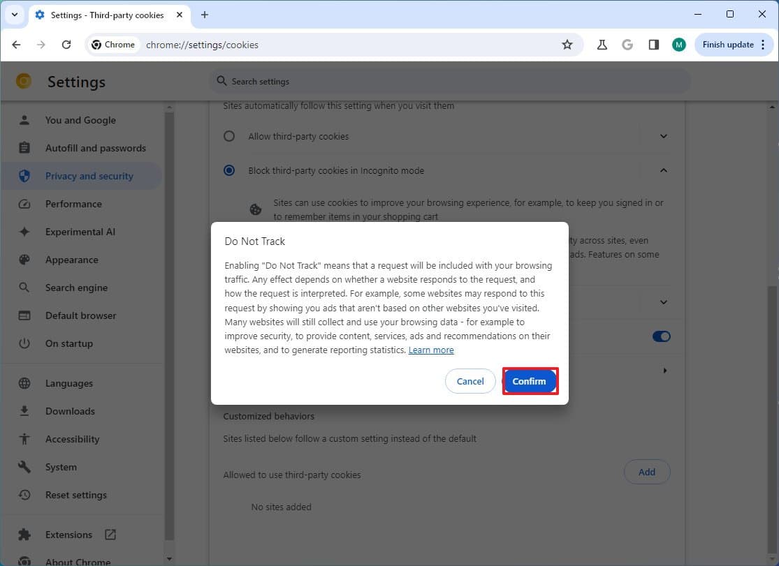 Επιβεβαίωση Chrome DNT