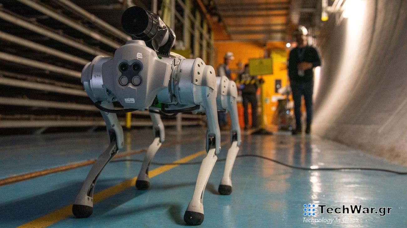 Caption: CERT’s four-legged Robodog can manuevuer throguh cramped spaces and use sensors to spot fires, leaks, or other hazards.