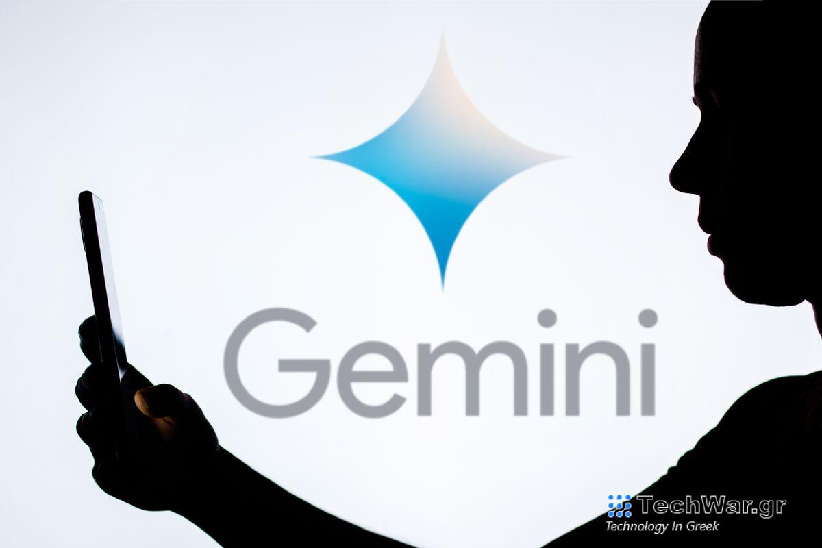 Google Gemini logo with person holding phone
