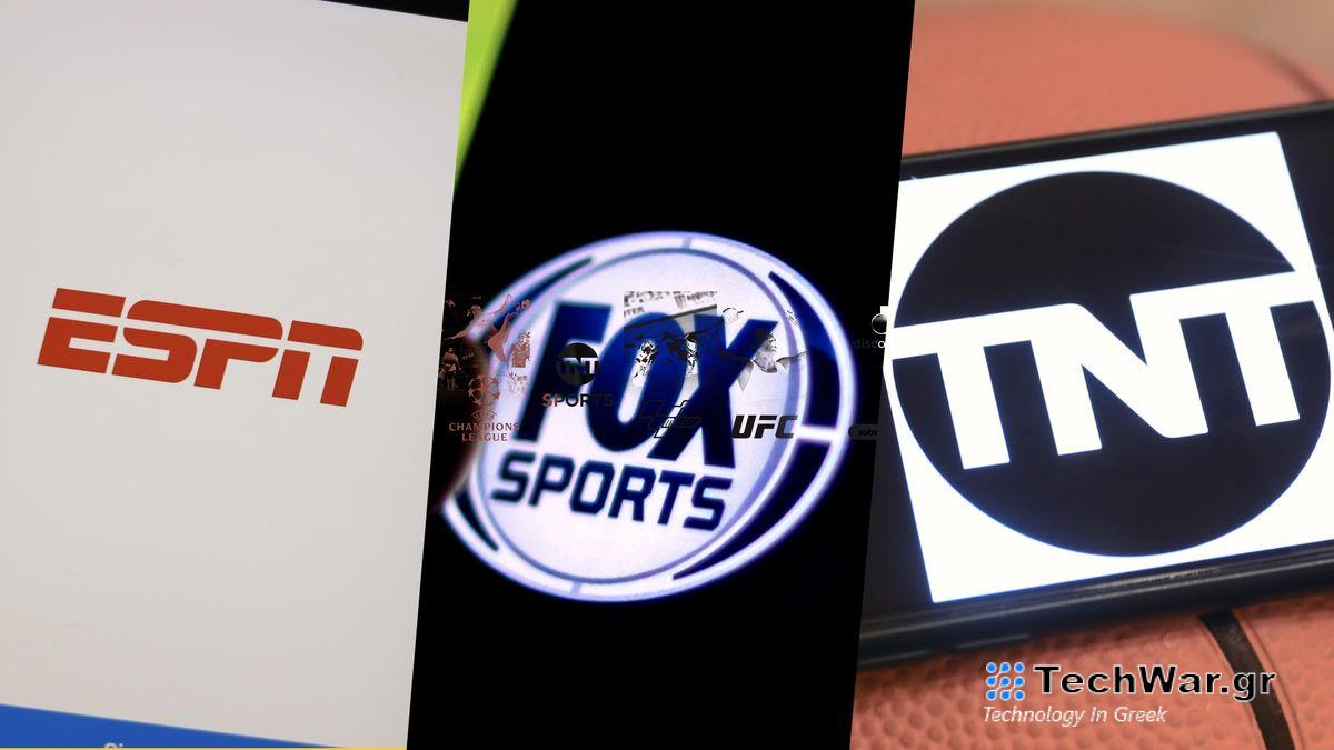 ESPN, Fox Sports and TNT Sports logos displayed side by side