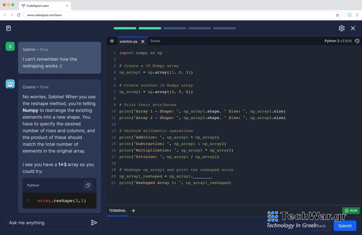 Το CodeSignal εγκαινιάζει μια πλατφόρμα εκμάθησης με έναν οδηγό που λειτουργεί με AI
