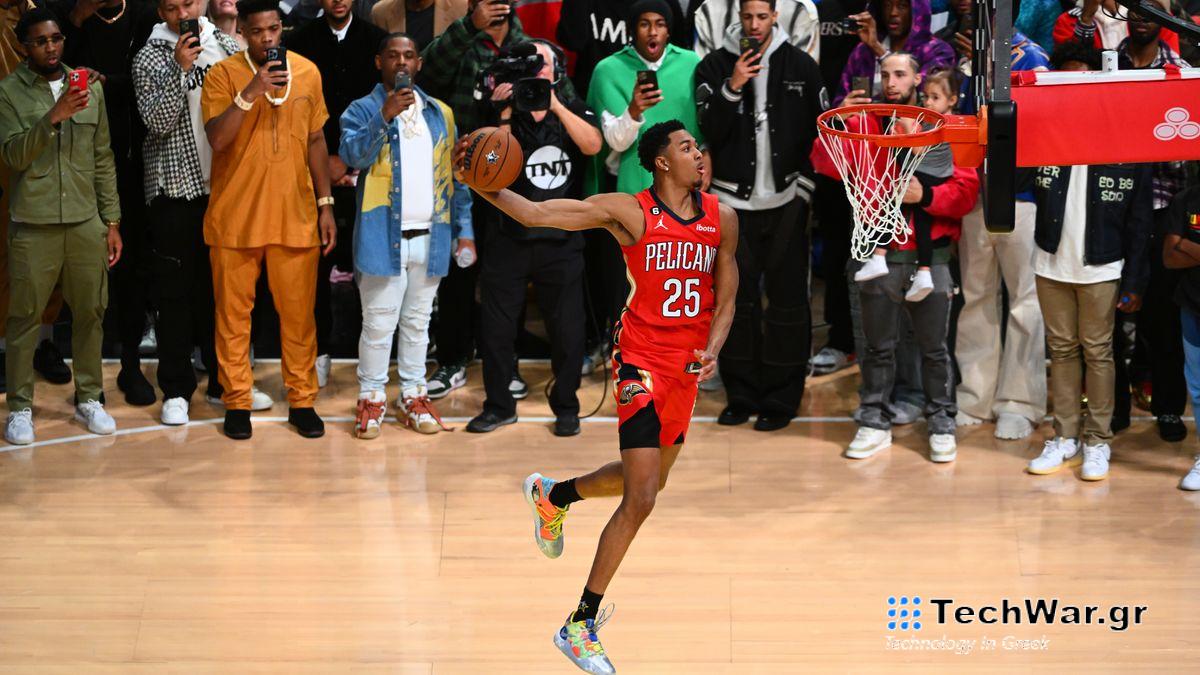 Trey Murphy III #25 of the New Orleans Pelicans dunks the ball in the 2023 NBA All Star AT&T Slam Dunk Contest at Vivint Arena on February 18, 2023 in Salt Lake City, Utah.
