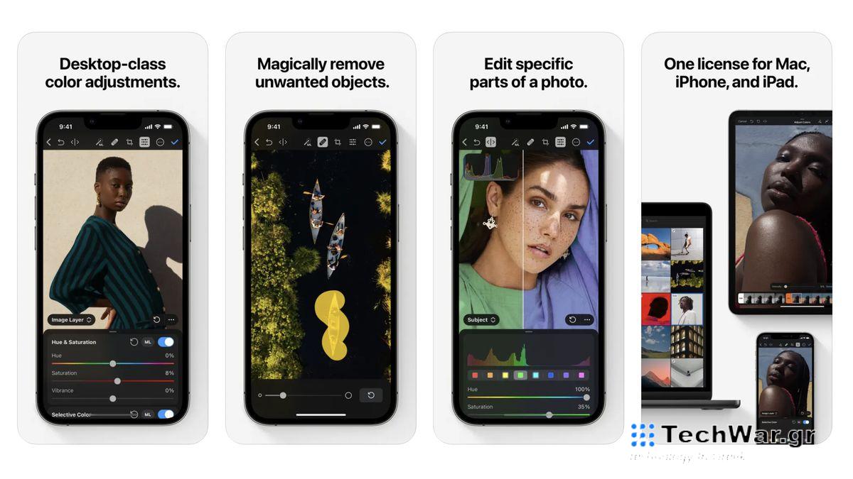 Photomator app screenshots of the iPhone from the Apple App Store.