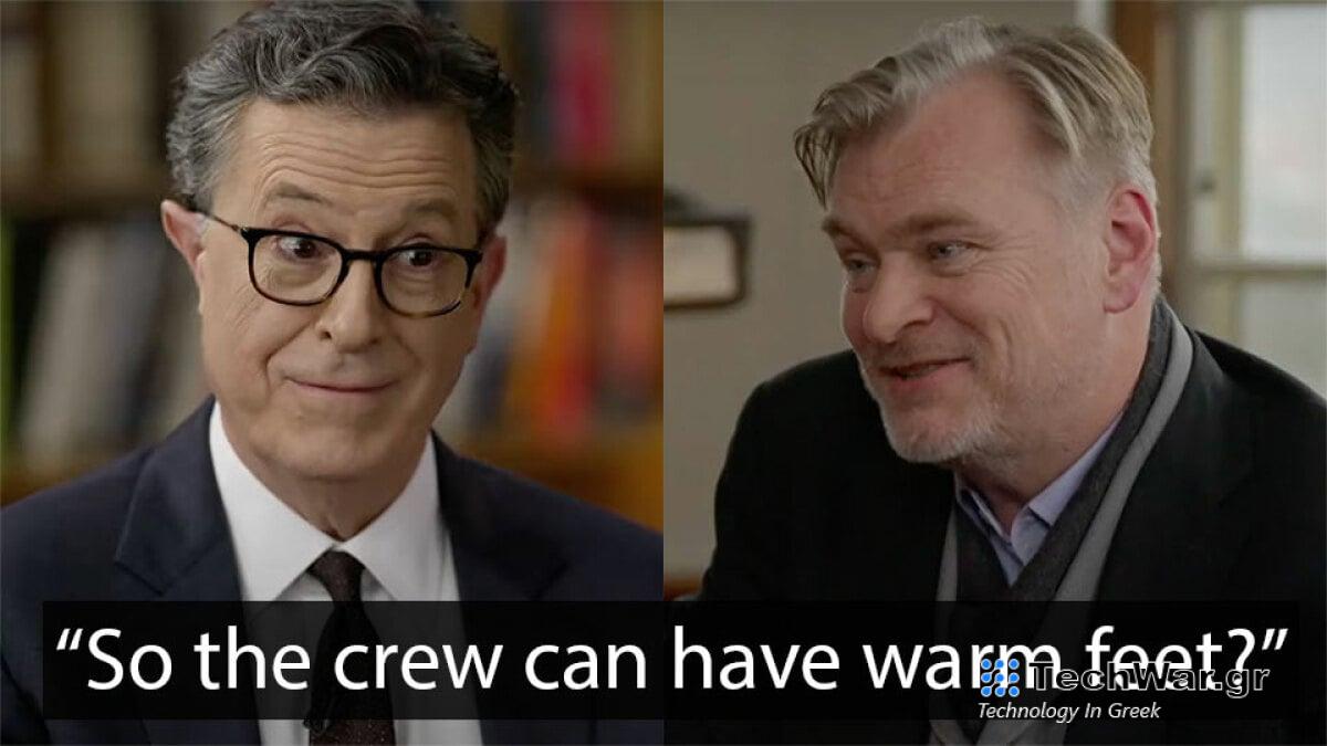 Ο Stephen Colbert που ρωτά τον Christopher Nolan για τον κανόνα του "no Uggs on set" είναι κορυφαία δημοσιογραφία
