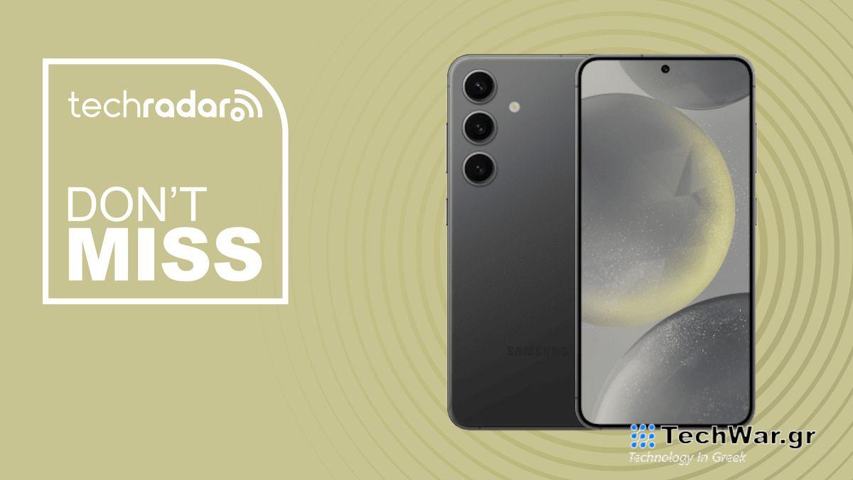 Samsung Galaxy S24 on yellow background with don