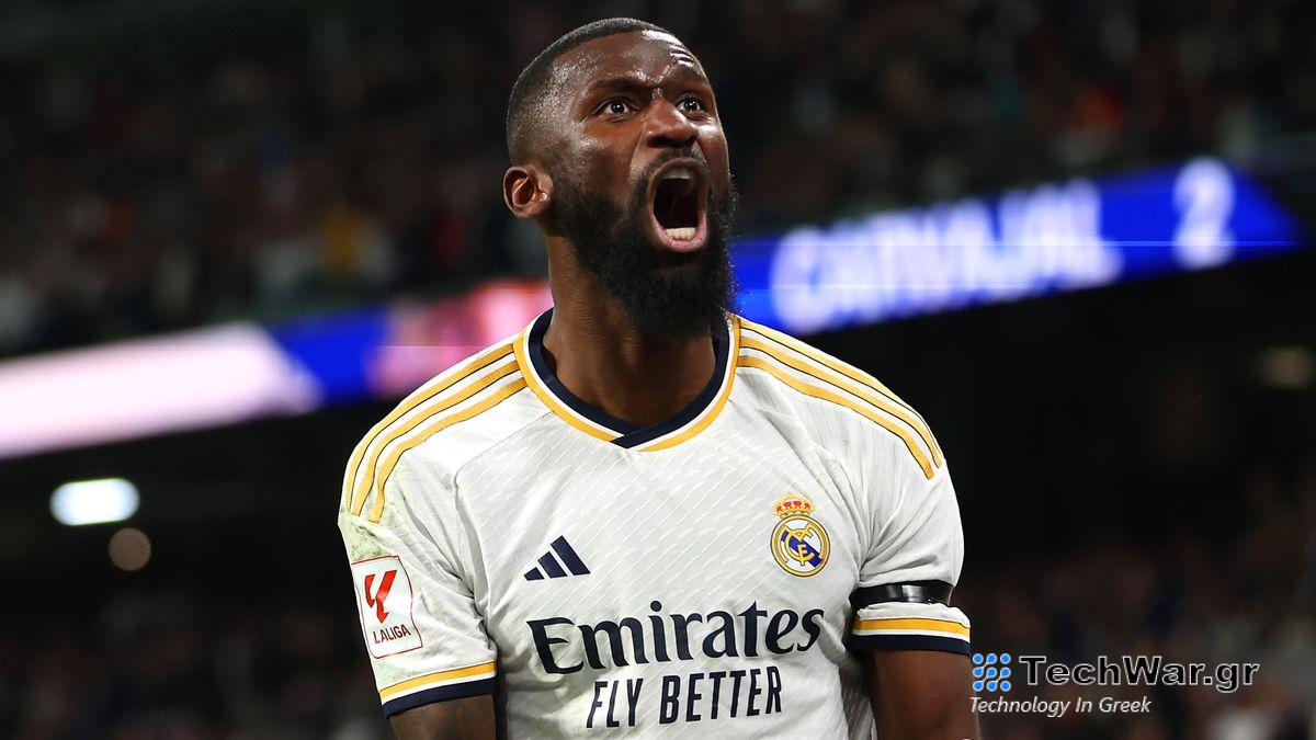 Antonio Ruediger of Real Madrid celebrates ahead of the Real Madrid vs Girona live stream
