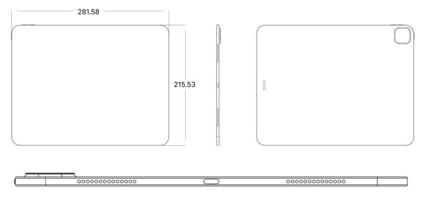 Σχέδιο CAD του iPad Pro 13 ιντσών (2024) - Τα σχέδια CAD αποκαλύπτουν οικείο αλλά λεπτότερο σχεδιασμό για tablet iPad Pro 2024
