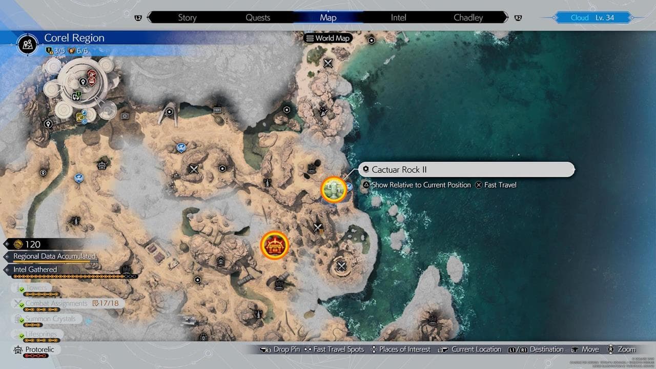 Ένας χάρτης που δείχνει τη θέση του δεύτερου Modular Reactor και του Cactuar Rock.