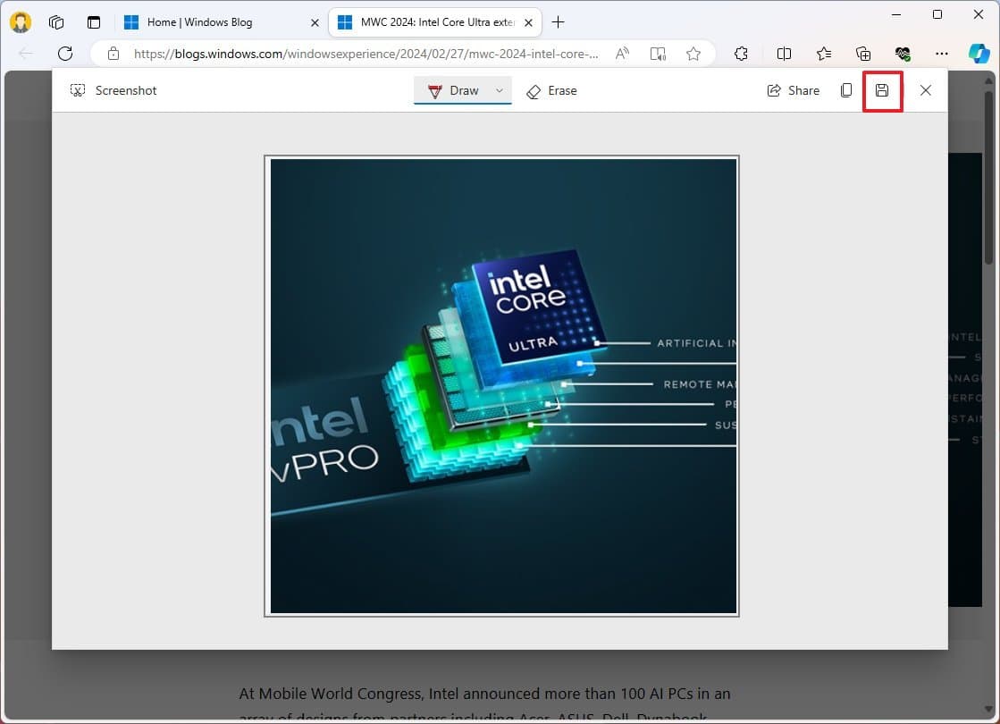 Edge screenshot editor