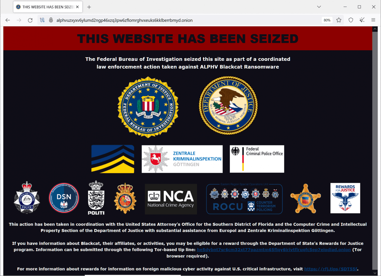 Ψεύτικο banner του FBI στον ιστότοπο διαρροής δεδομένων ransomware ALPHV