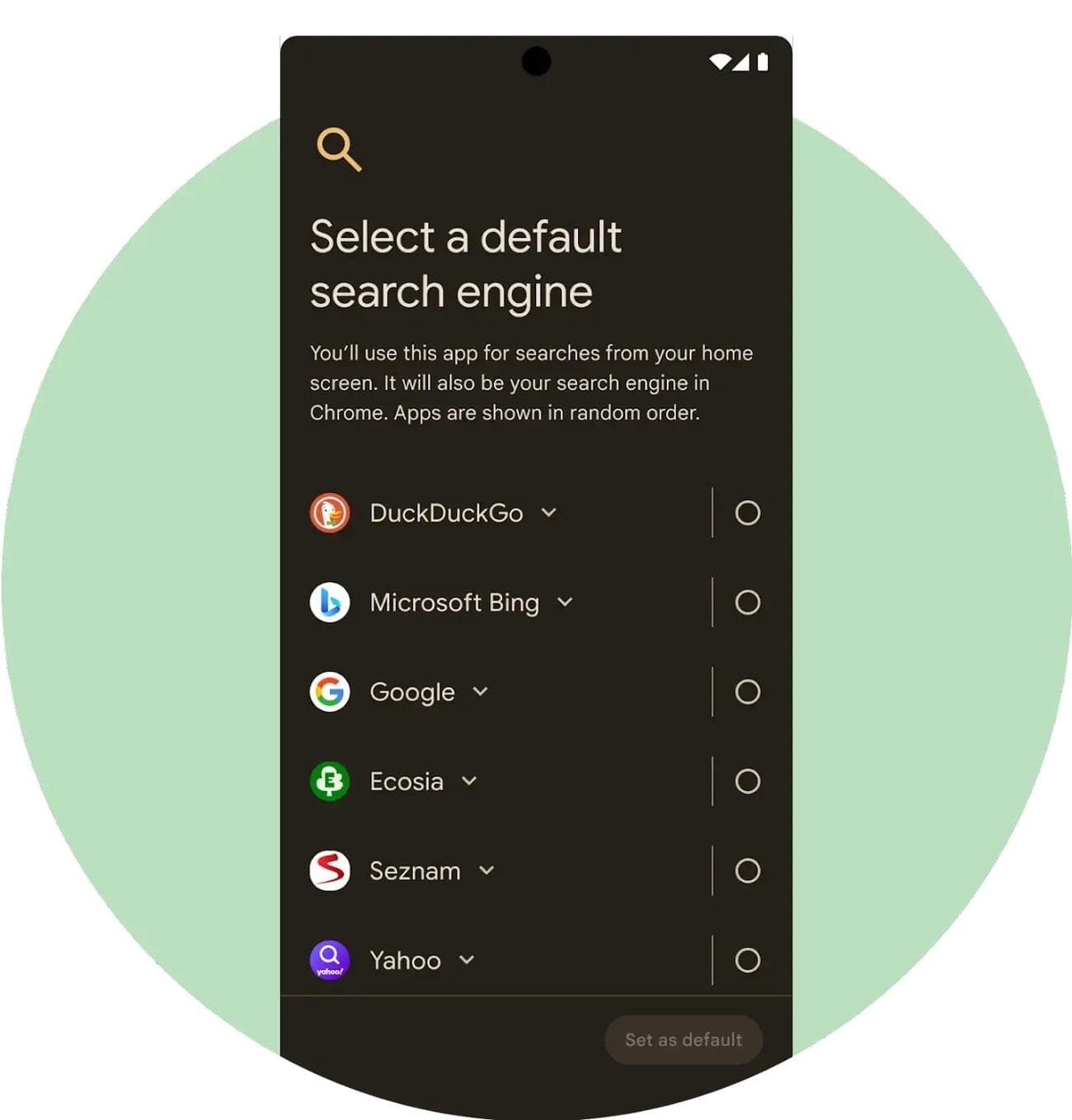 Οθόνη επιλογής Αναζήτησης Google Android DMA
