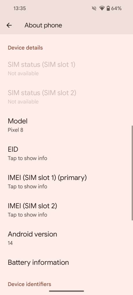 πληροφορίες μπαταρίας pixel