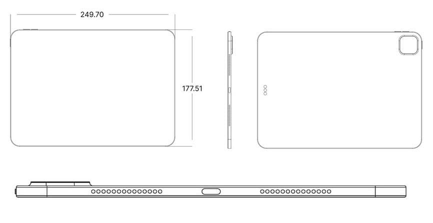 Σχέδιο CAD του iPad Pro 11 ιντσών (2024) - Τα σχέδια CAD αποκαλύπτουν οικείο αλλά λεπτότερο σχεδιασμό για tablet iPad Pro 2024