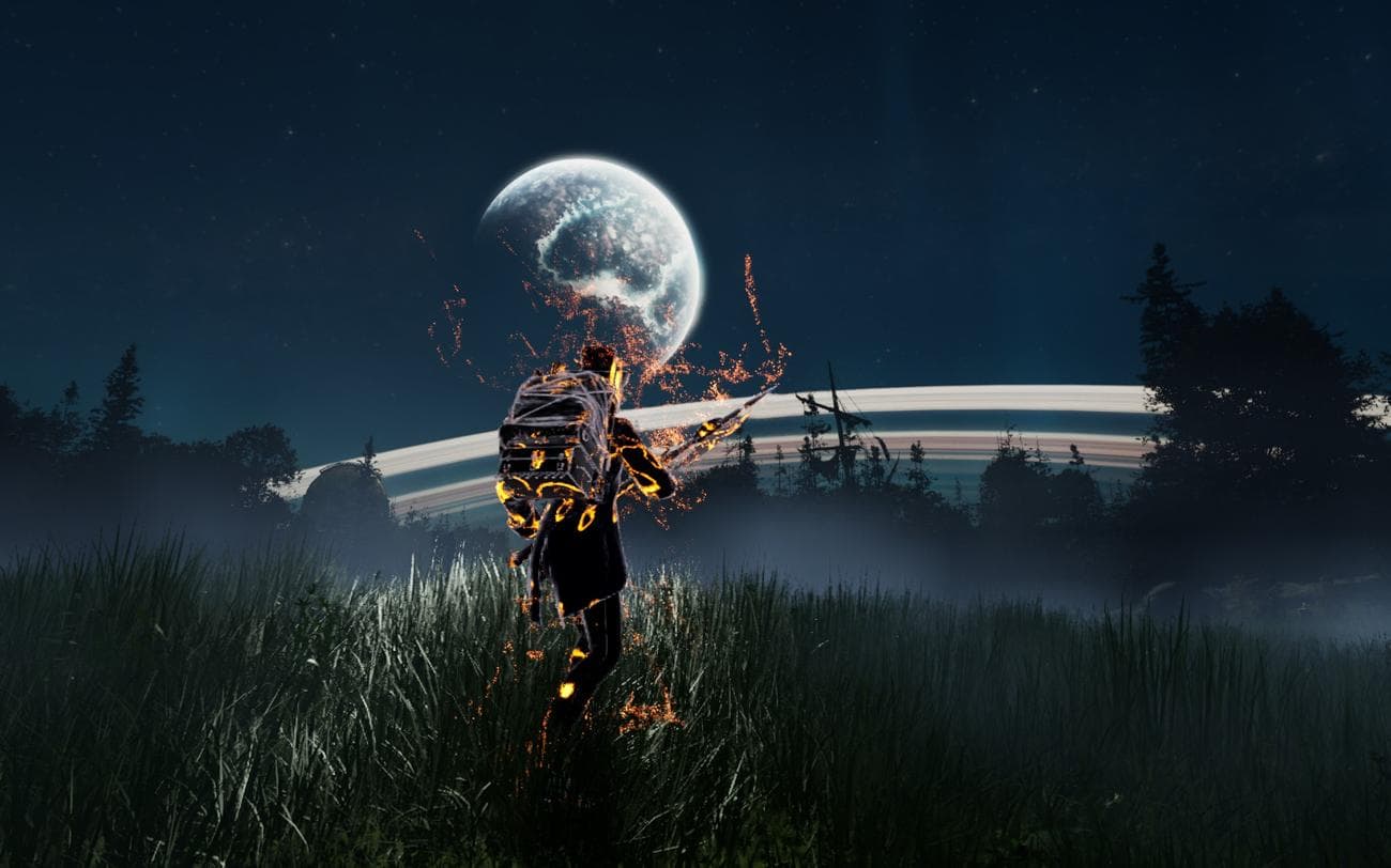 Nightingale screenshot of the player having a healing effect cast on them during the night