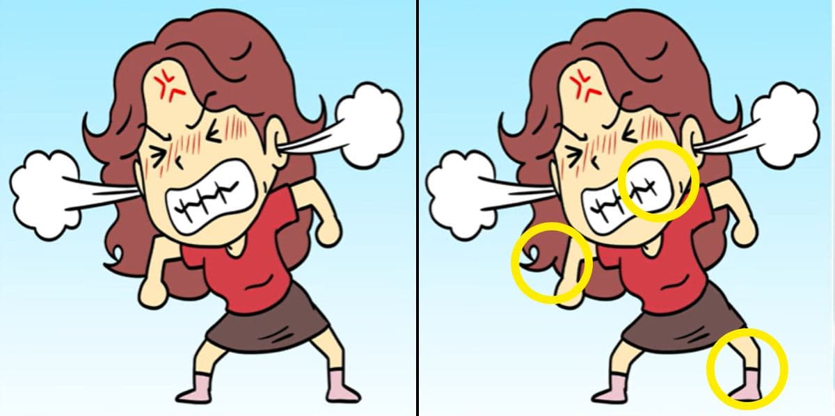 Τεστ παρατηρητικότητας, διαφορές, νευριασμένη γυναίκα λύση