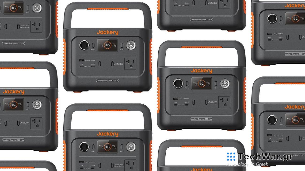 Jackery solar generators on sale at Amazon arranged in a pattern on a plain background