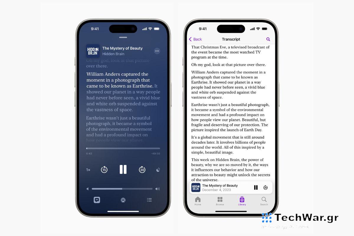 Η Apple παρουσιάζει μεταγραφές για τα Apple Podcasts με iOS 17.4 και iPadOS 17.4
