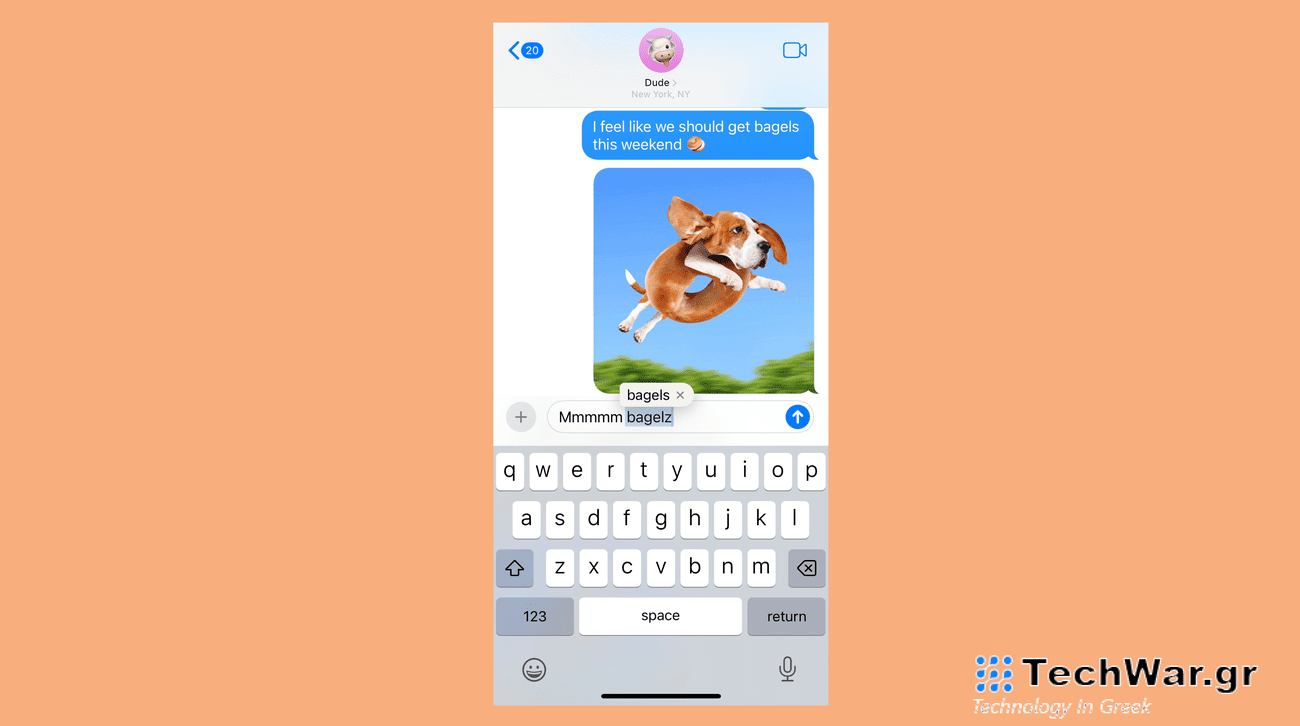 screenshot of imessage conversation talking about bagels